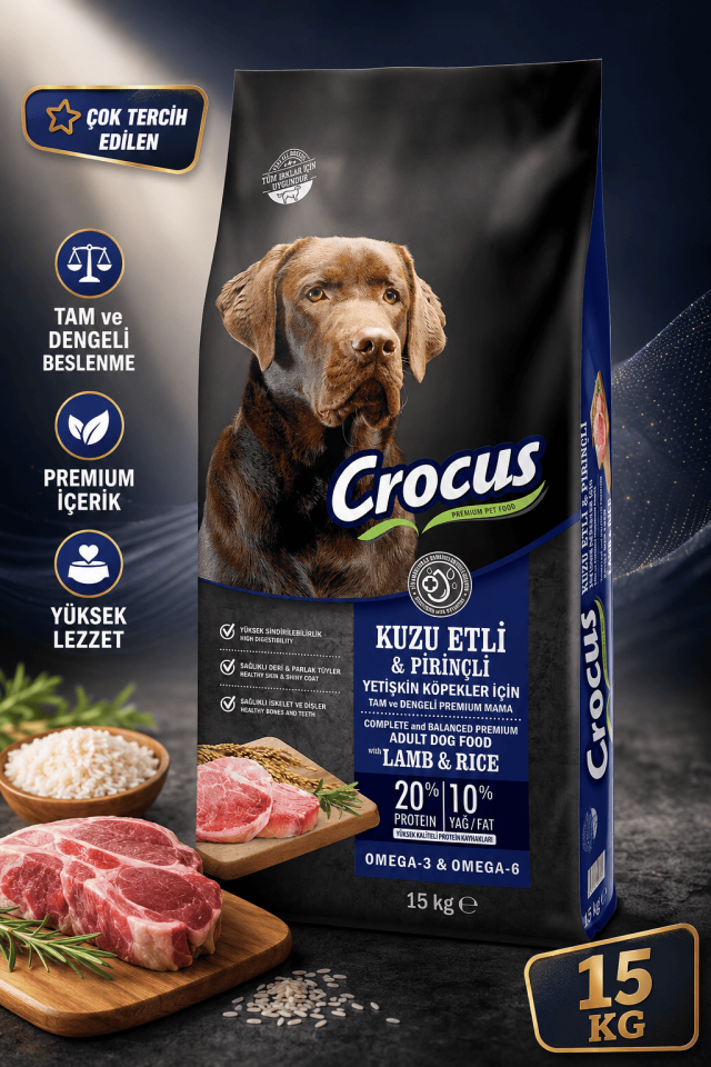 Crocus Kuzu Etli Pirinçli Yet. Köpek Maması 15 Kg