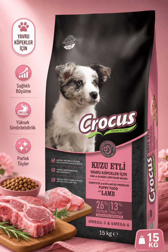 Crocus Kuzu Etli Pirinçli Yavru Köpek Maması 15 Kg
